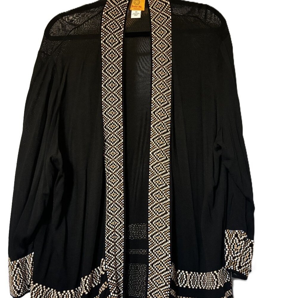 Black Geometric Ruby Red Cardigan size 3x